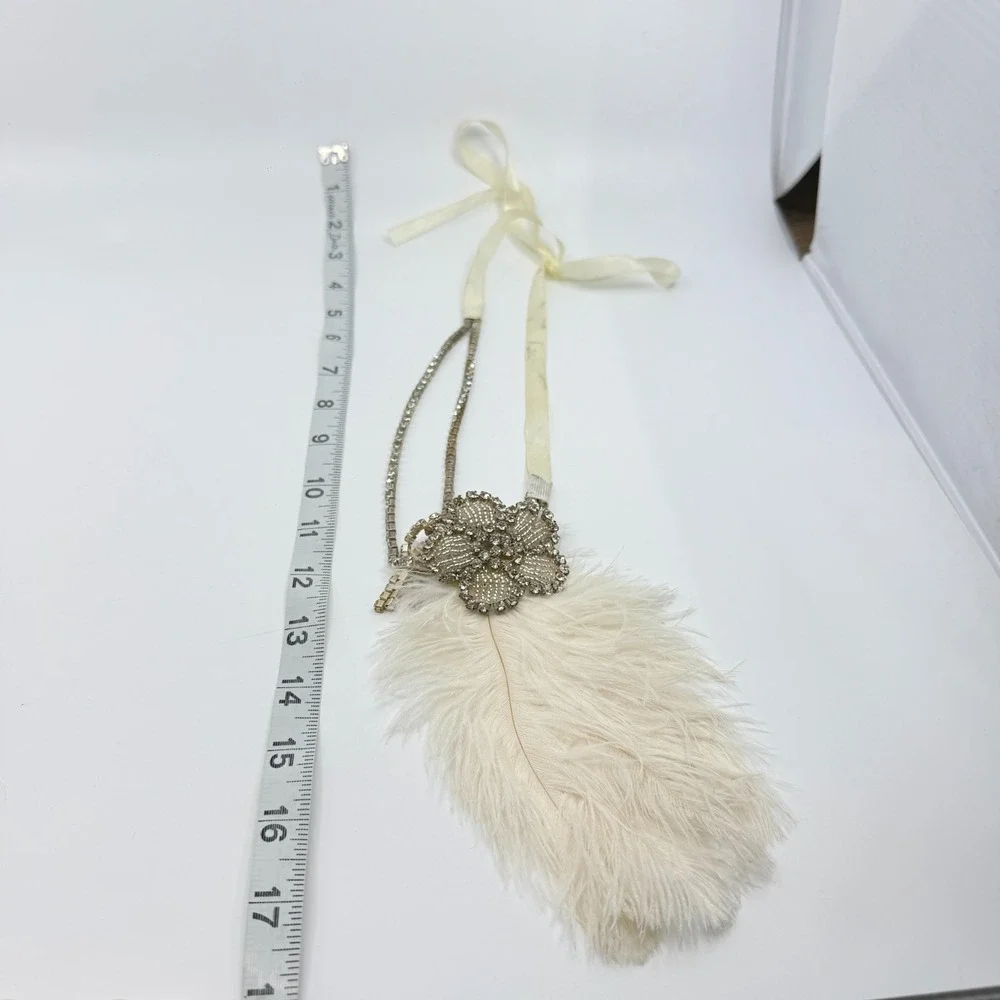 Y2K Gatsby Flapper Feather Headpiece Rhinestone Bridal Statement Headband 1920s